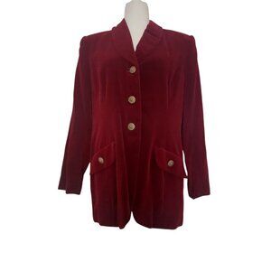 Velvet Blazer Women's Large 14 Vintage Burgundy Medallion 3 Button 2 Pocket Y2K
